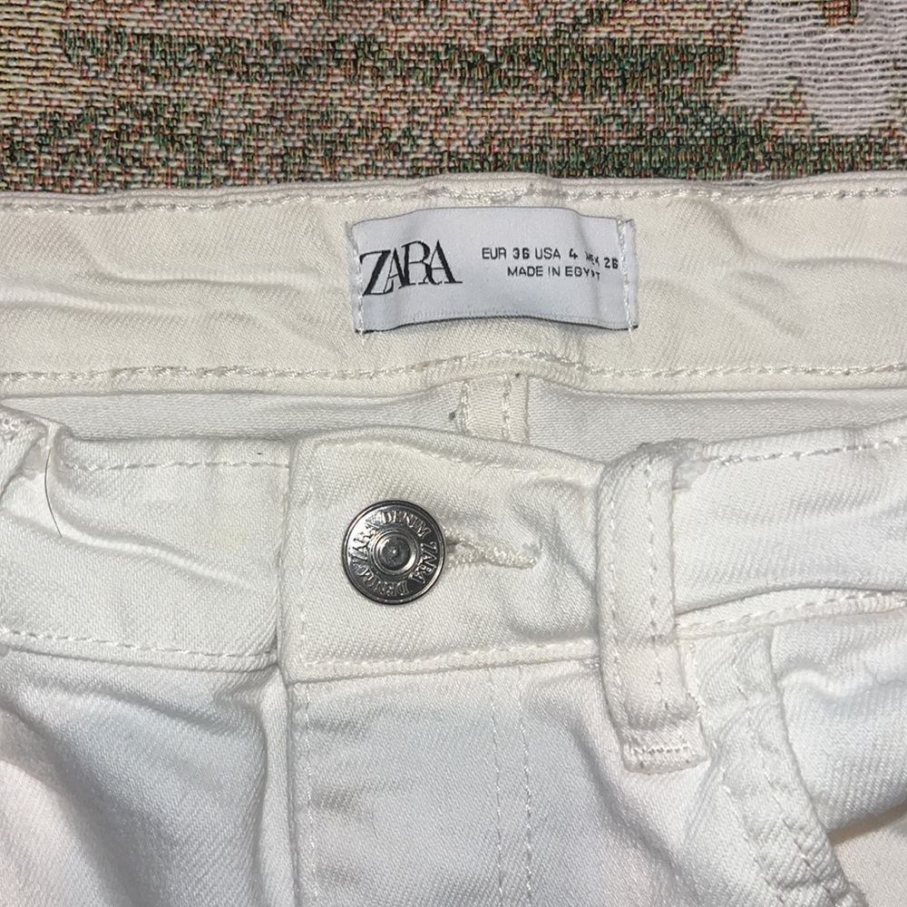 Zara Skinny White Denim Ankle Length Button Fly 5 Pocket Jeans. Size 4 EUC - Picture 5 of 8